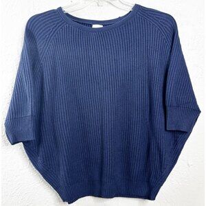 CHICO'S Sz 0 ( Small/4) Navy Blue Dolman Sleeve Sweater  Oversized Soft EUC